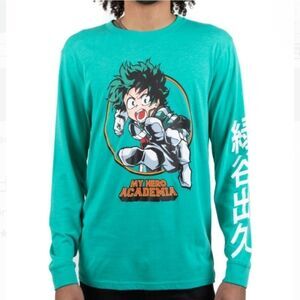 My Hero Academia Teal Crewneck Graphic Long Sleeve Tee